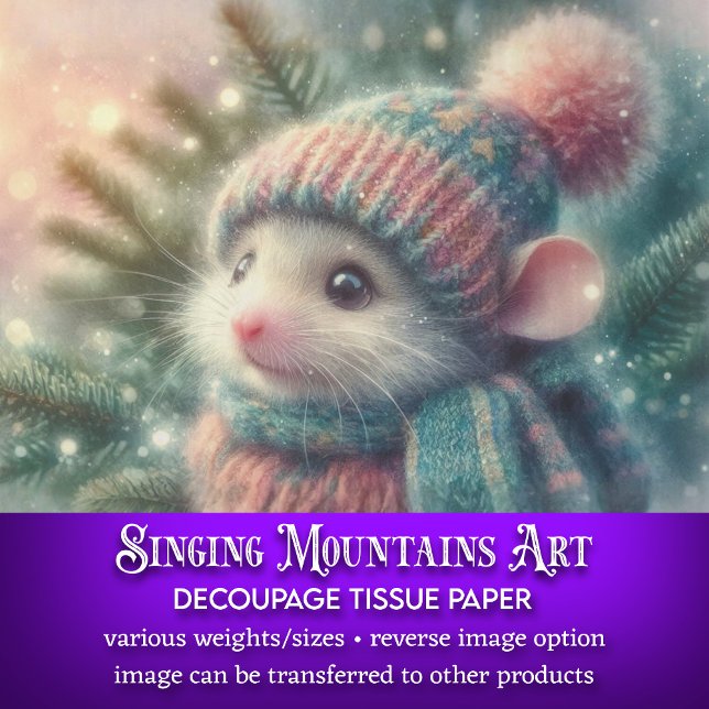 Holiday Mouse in Cozy Winter Hat Decoupage Tissue Paper (Creator Uploaded)