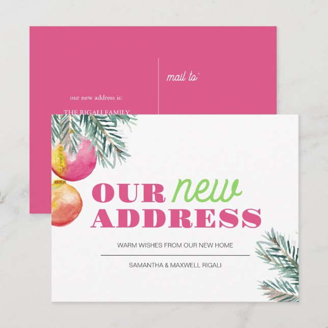 Holiday Moving Announcement Postcards Watercolor (Front/Back)