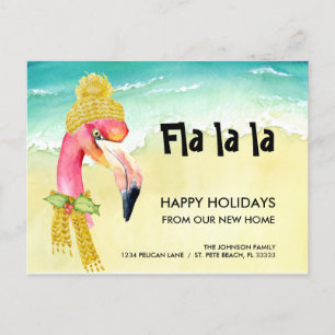 Holiday Moving Christmas Flamingo New Home Announcement Postcard