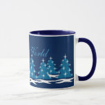 Holiday Mug Coffee Cup Festive Blue Christmas Cup<br><div class="desc">Christmas Cups / Mugs Decor Blue Holiday Tree Gifts Classic Blue Christmas Coffee Mugs Glasses & Cups for Men Women Kids Home & Office Original Stylish Nondenominational Holiday Cups Mugs & Glasses Christmas / Hanukkah Holiday Tree Gifts Cups & Mugs Travel Mugs Blue Christmas Beer Mugs Design by Kim Hunter....</div>