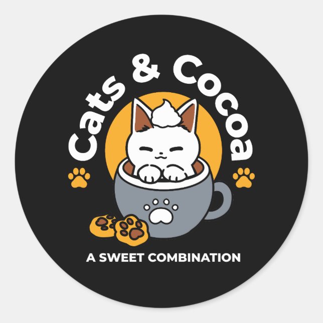 Holiday Mug Design with Cozy Cat and Paw Cookies Classic Round Sticker (Front)