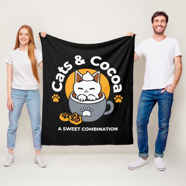 Holiday Mug Design with Cozy Cat and Paw Cookies Fleece Blanket (In Situ)