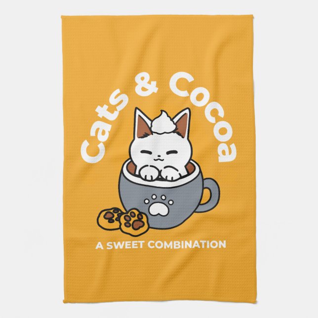 Holiday Mug Design with Cozy Cat and Paw Cookies Kitchen Towel (Vertical)