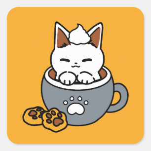 Holiday Mug Design with Cozy Cat and Paw Cookies Square Sticker