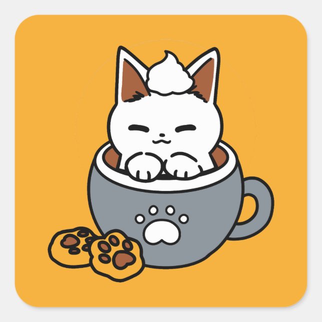 Holiday Mug Design with Cozy Cat and Paw Cookies Square Sticker (Front)