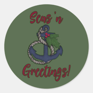 Holiday Nautical Seas 'n Greetings Classic Round Sticker