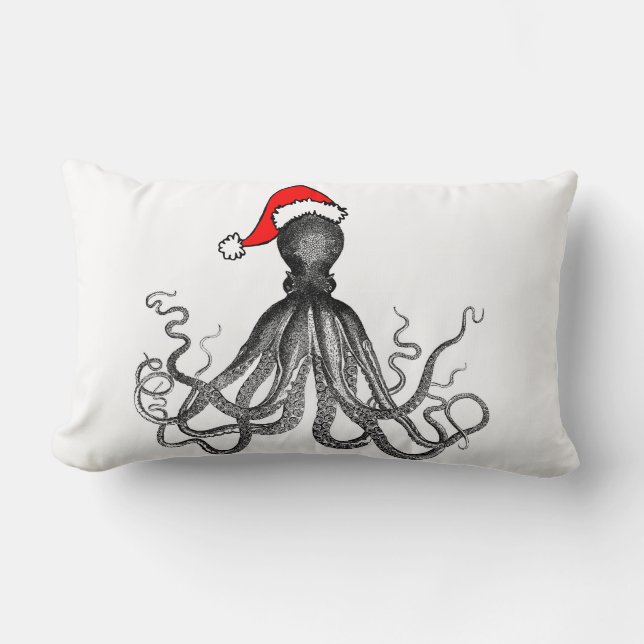 Holiday Nautical Steampunk Octopus Vintage Kraken Lumbar Pillow (Front)