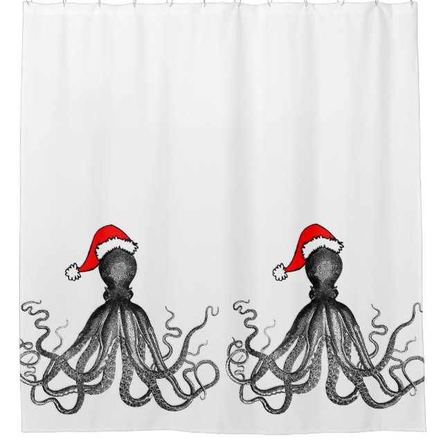 Holiday Nautical Steampunk Octopus Vintage Kraken Shower Curtain (Front)