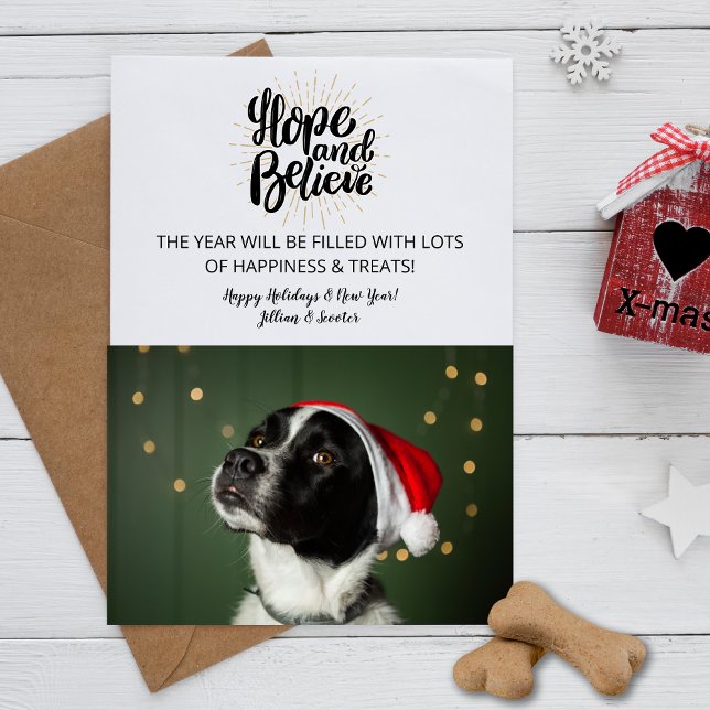 Holiday & New Year Hope & Believe Pet Dog Photo Card (Creator Uploaded)