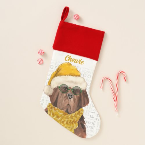 Holiday Newfloundland Dog with Name Christmas Stocking