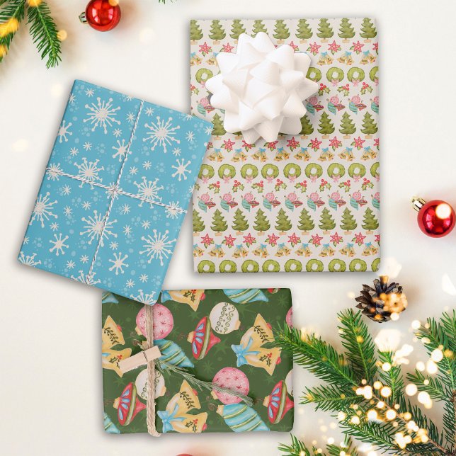Holiday Nostalgia Christmas Ornaments Tree Wreath  Wrapping Paper Sheets (Creator Uploaded)