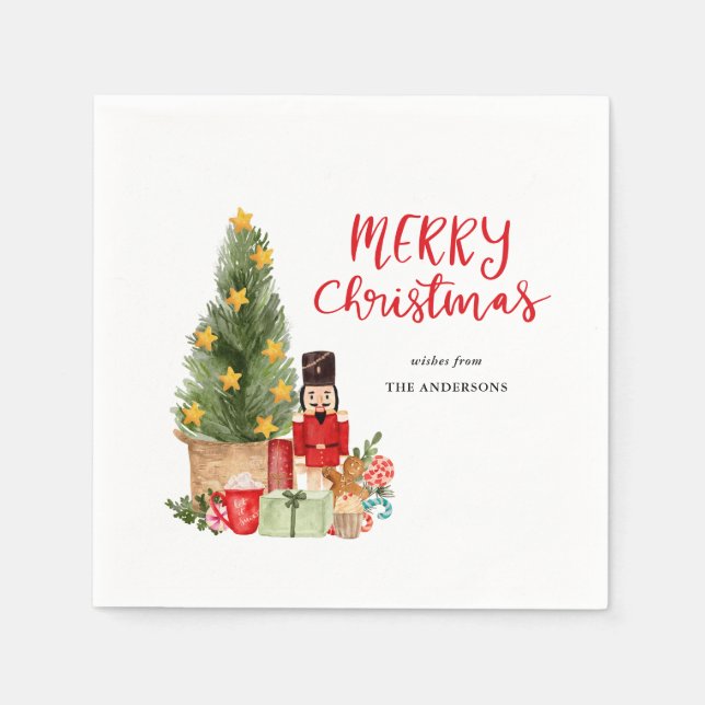 Holiday Nutcracker Christmas tree Script Napkins (Front)