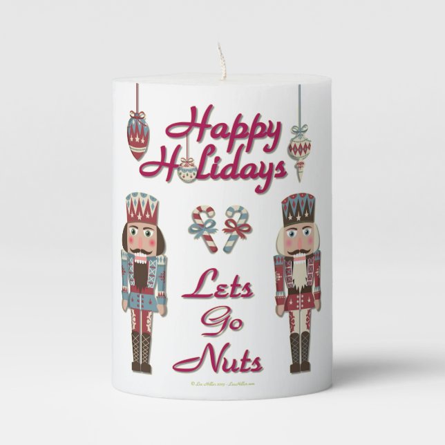 Holiday Nutcracker Lets Go Nuts Pillar Candle (Front)