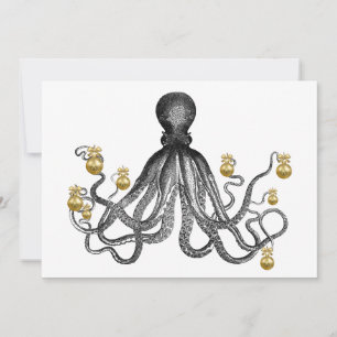 Holiday octopus Christmas ornaments nautical funny Card