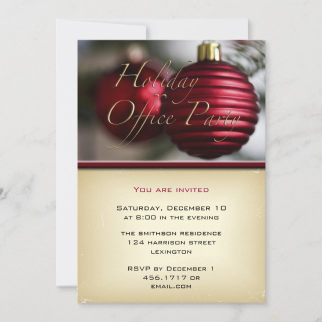 Holiday Office Party Red Ornaments Invitation (Front)