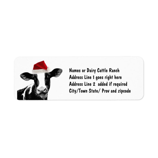 Holiday on the Farm Cow in Santa Hat Label (Front)