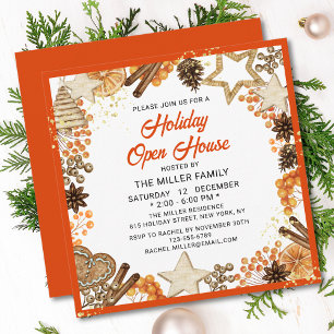 Holiday Open House Christmas Rustic Citrus Orange Invitation