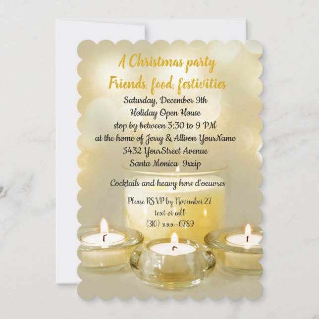 Holiday Open House Cocktail Party Golden Candles Invitation (Front)