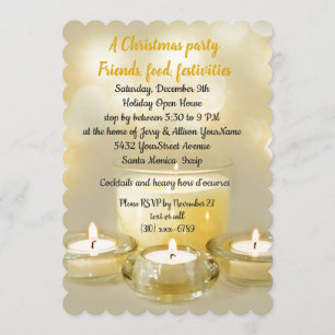 Holiday Open House Cocktail Party Golden Candles Invitation