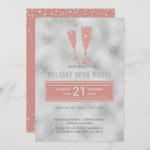 Holiday Open House Elegant Silver Blush Corporate Invitation