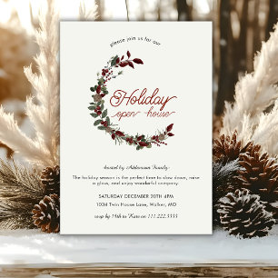 Holiday Open House Festive Wreath Christmas Party Invitation