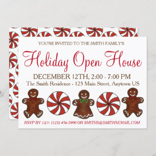 Holiday Open House Gingerbread Cookie Peppermint Invitation