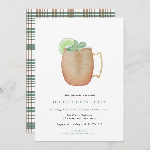 Holiday Open House Party Moscow Mule Watercolor Invitation