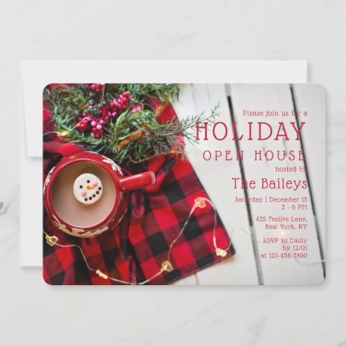 Holiday Open House Plaid Hot Chocolate  Christmas Invitation