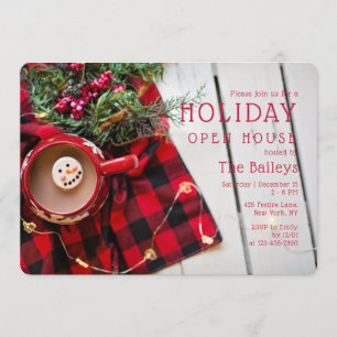 Holiday Open House Plaid Hot Chocolate Christmas Invitation