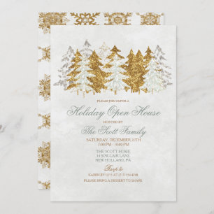 Holiday Open House Tree Snowflake Invitation