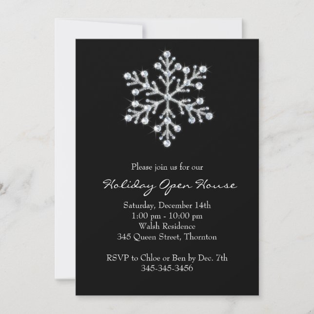 Holiday Open House with Crystal Snowflake Invitation (Front)