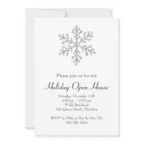 Holiday Open House with White Crystal Snowflake Invitation