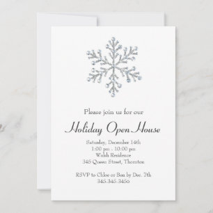 Holiday Open House with White Crystal Snowflake Invitation