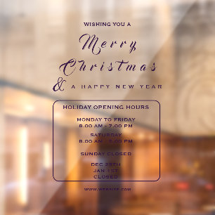 Holiday Opening Hours,Merry Christmas Window cling