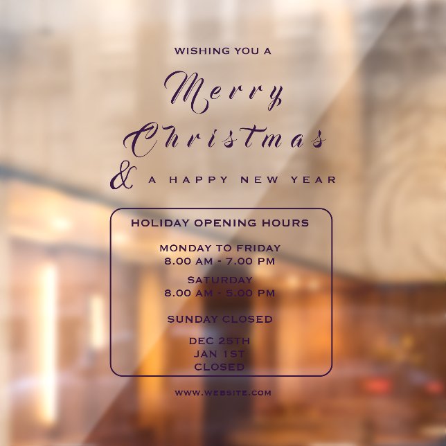 Holiday Opening Hours,Merry Christmas Window cling (Sheet 2)