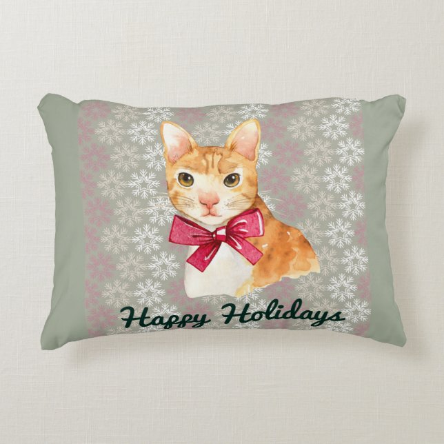 Holiday Orange Tabby Accent Pillow (Front)