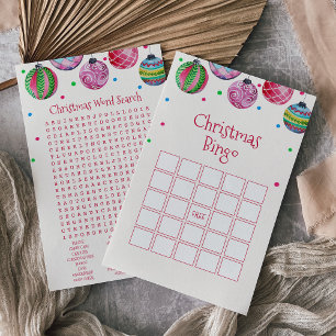 Holiday Ornament Christmas Bingo Game Card Flyer