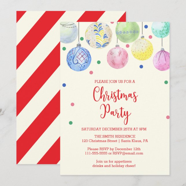 Holiday Ornament Christmas Party Invitation (Front/Back)