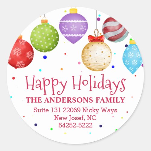 Holiday Ornament Christmas Return Address Classic Round Sticker