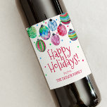 Holiday Ornament Christmas Wine Label<br><div class="desc">This holiday ornament christmas wine label makes the perfect festive holiday gift. The watercolor design features dangling colorful christmas baubles with red green and blue confetti. Personalize the label with your name.</div>