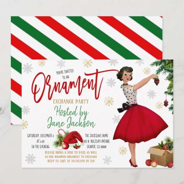 Holiday Ornament Exchange Party Invitation (Front/Back)