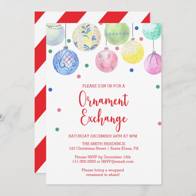 Holiday Ornament Exchange Party Invitation (Front/Back)