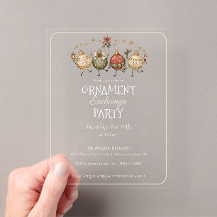 Holiday Ornament Exchange Party Invite Acrylic Enclosure Card
