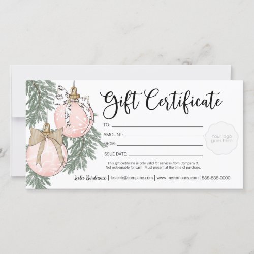 Holiday Ornament Gift Certificate