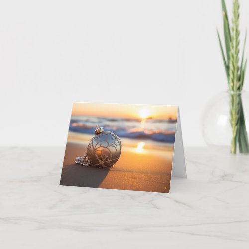 Holiday Ornament on the Beach at Sunrise Thank You Card