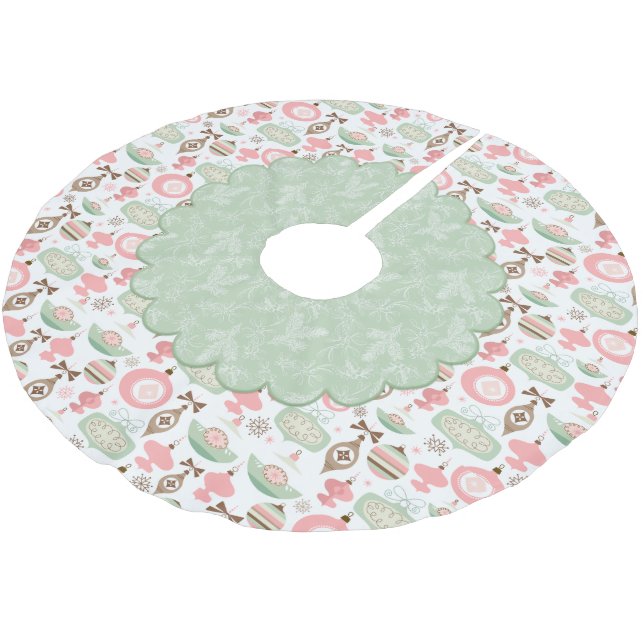 Holiday Ornaments and Evergreens Treeskirt Brushed Polyester Tree Skirt (Angled)