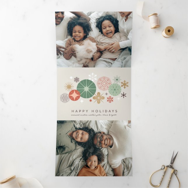 Holiday Ornaments and Stars Tri-Fold Holiday Card (Inside)