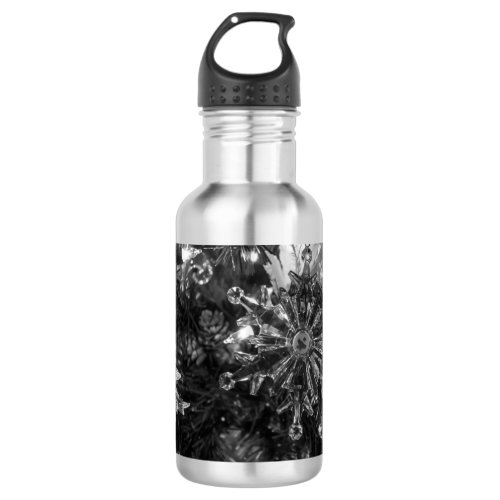 Holiday Ornaments Grayscale Water Bottle