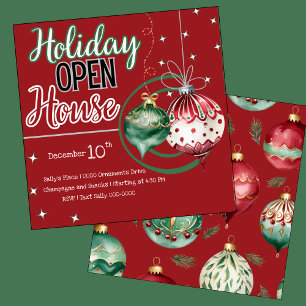 Holiday Ornaments Open House in Red and Green  Invitation