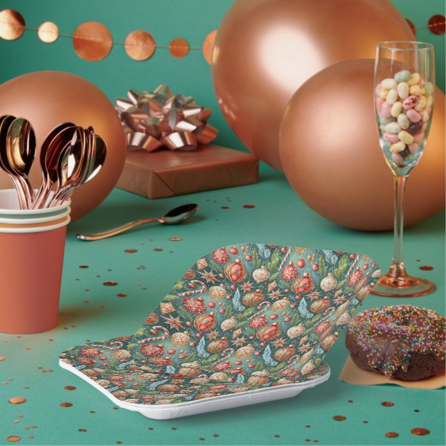 Holiday Ornaments Pattern Paper Plates (Multi)